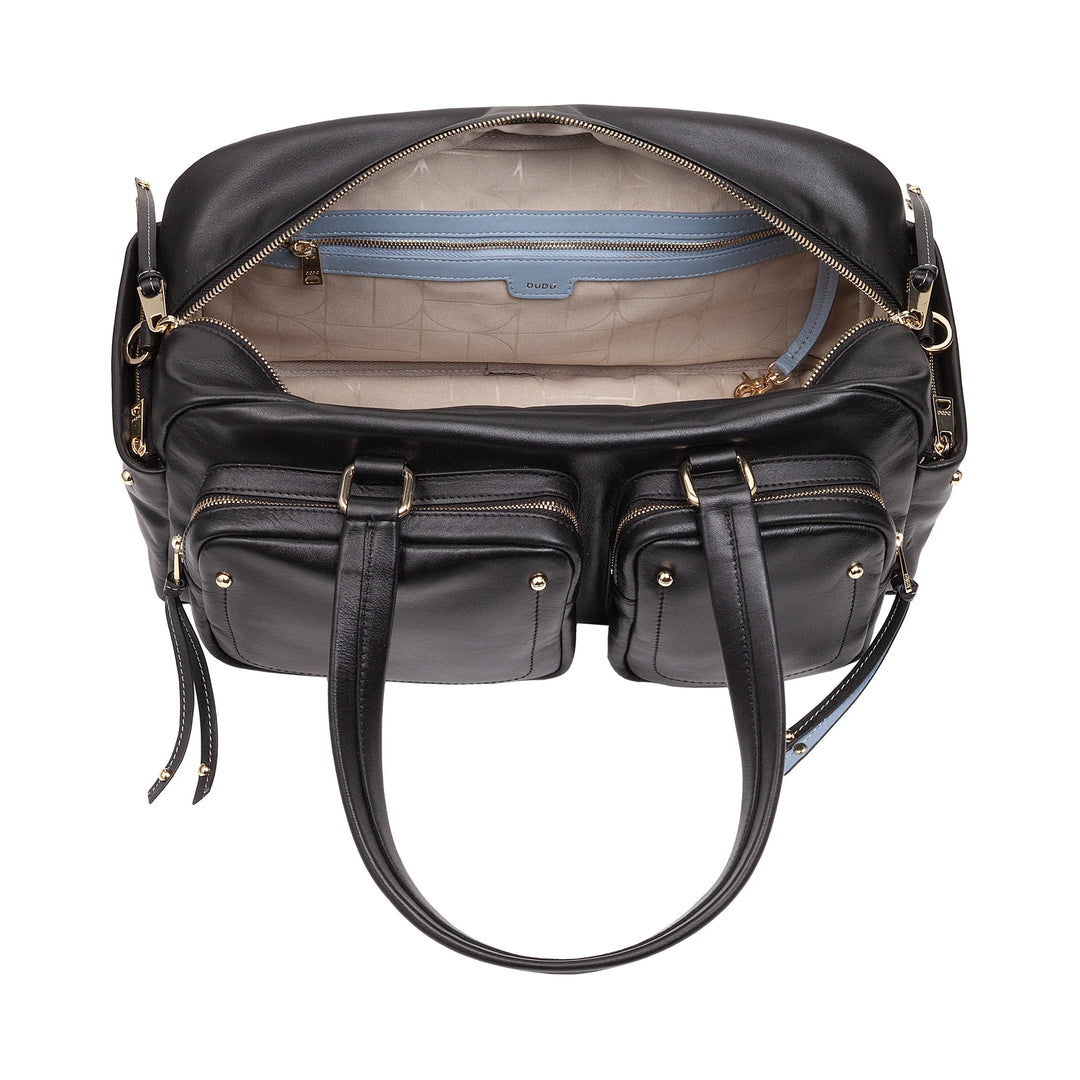 Bolsa grande feminina de couro DUDU com bolsos externos e alça removível, espaçosa e elegante – bolsa de mão e ombro com zíper, estilo moderno