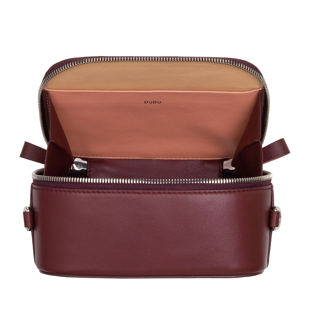 DUDU Borsa a Tracolla Donna Piccola in Pelle, Camera Bag con Doppia Tracolla, Chiusura a Cerniera, Borsa Design Compatto Elegante