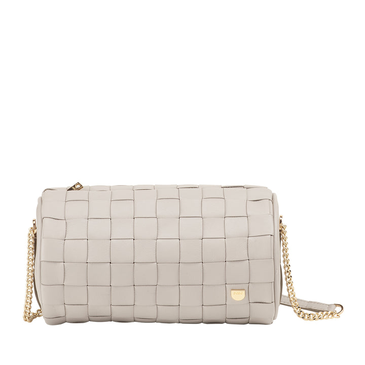DUDU Borsa Donna a Cilindro in Vera Pelle Intrecciata con Tracolla a Catena, Elegante – Design Artigianale, Borsa Spalla Cilindrica di Lusso per Occasioni Casual e Speciali