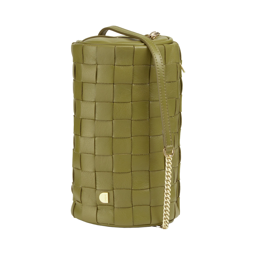 Dudu Frauenzylindertasche in echtem Leder mit Kettenschulter, elegant - handwerkliches Design, Luxuszylindrische Umhängetasche für lässige und besondere Anlässe