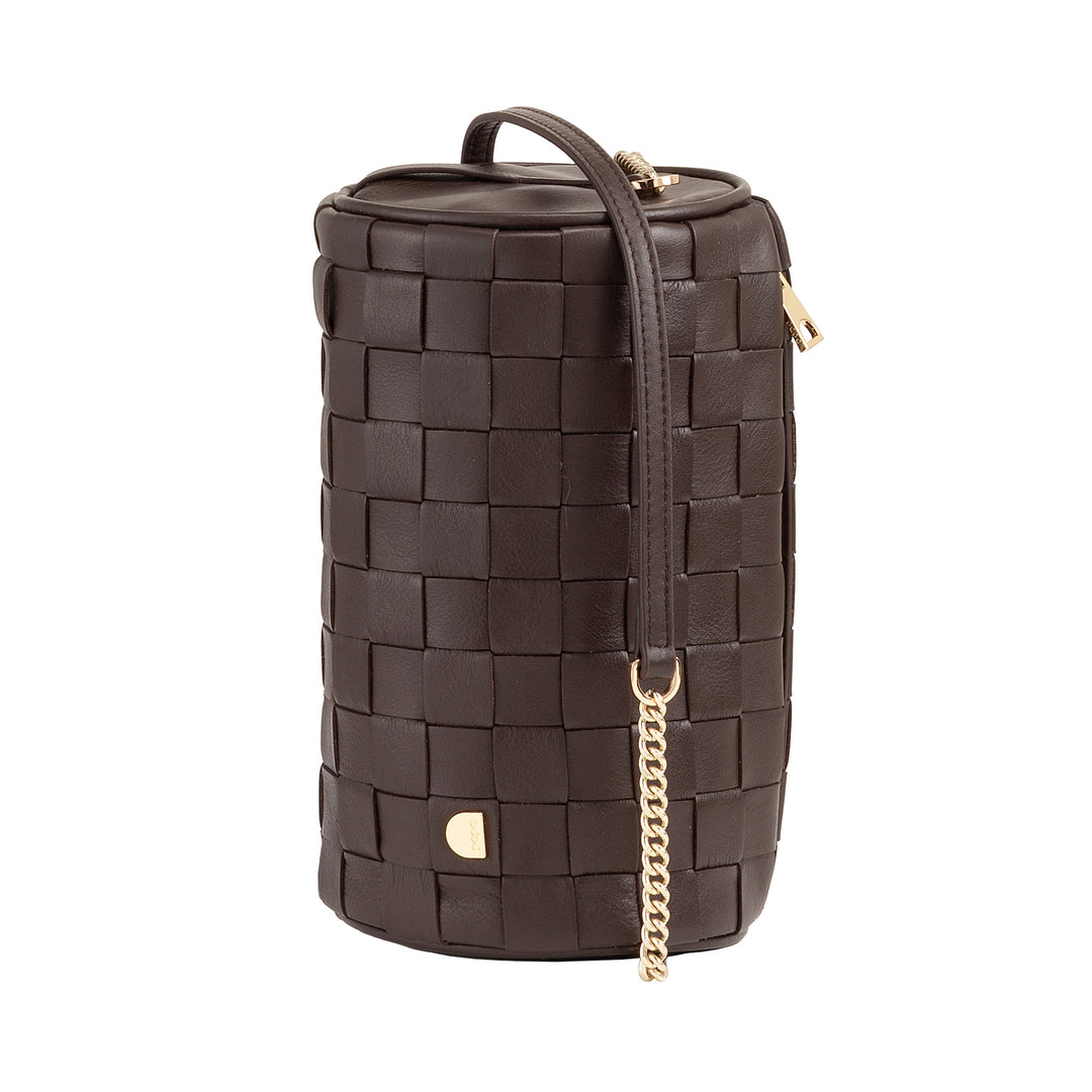 Dudu Frauenzylindertasche in echtem Leder mit Kettenschulter, elegant - handwerkliches Design, Luxuszylindrische Umhängetasche für lässige und besondere Anlässe