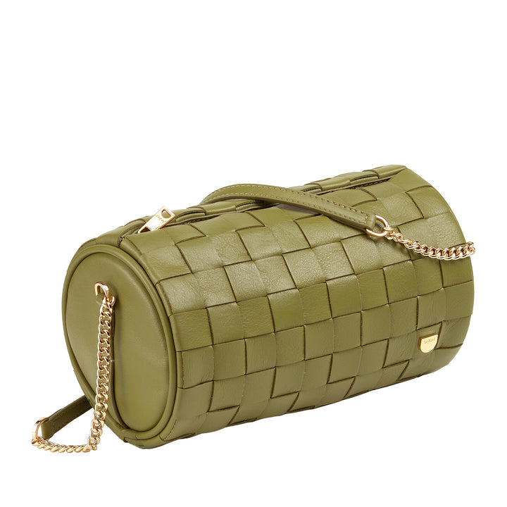 Dudu Frauenzylindertasche in echtem Leder mit Kettenschulter, elegant - handwerkliches Design, Luxuszylindrische Umhängetasche für lässige und besondere Anlässe