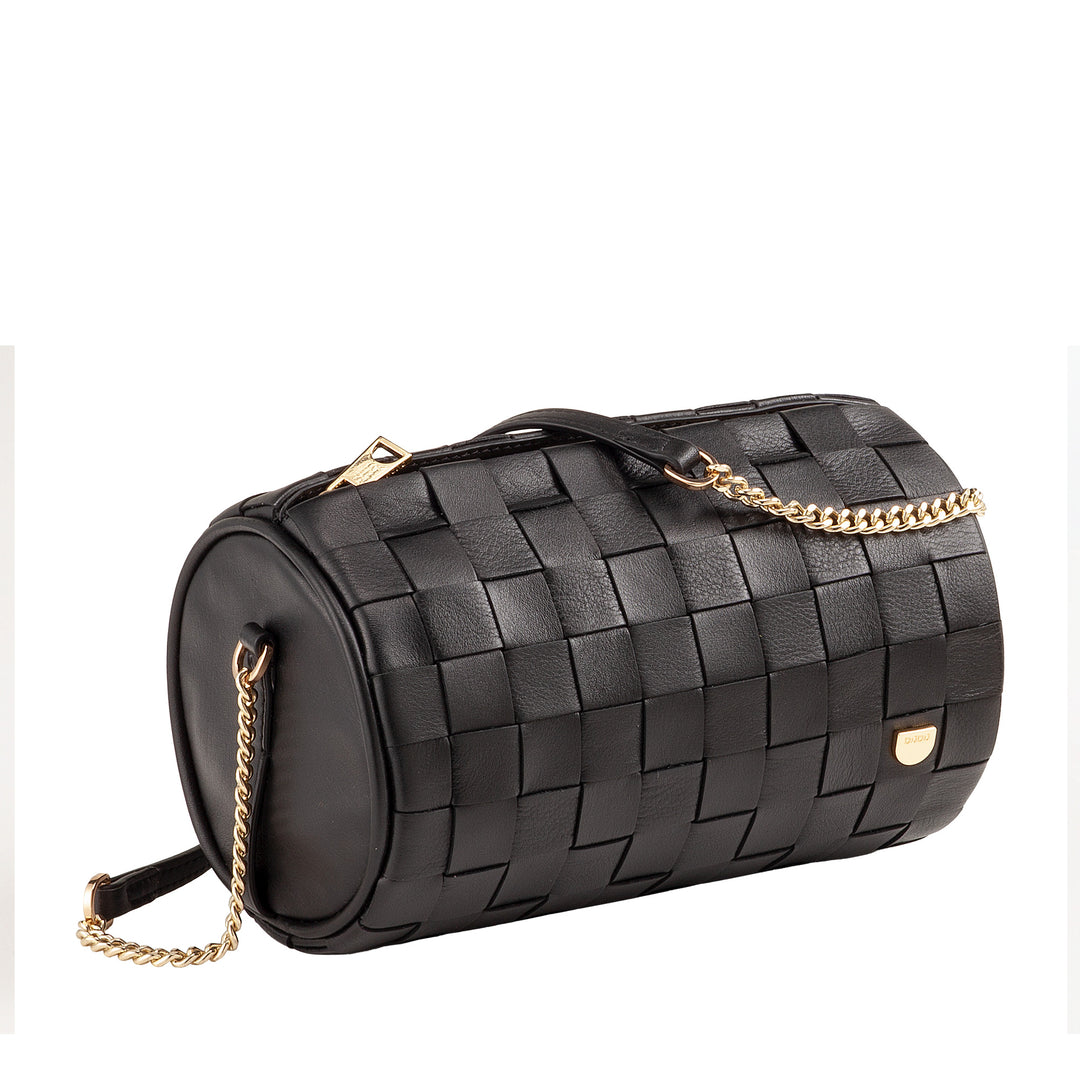 Dudu Frauenzylindertasche in echtem Leder mit Kettenschulter, elegant - handwerkliches Design, Luxuszylindrische Umhängetasche für lässige und besondere Anlässe