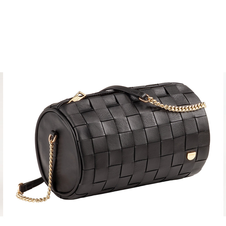 Dudu Frauenzylindertasche in echtem Leder mit Kettenschulter, elegant - handwerkliches Design, Luxuszylindrische Umhängetasche für lässige und besondere Anlässe