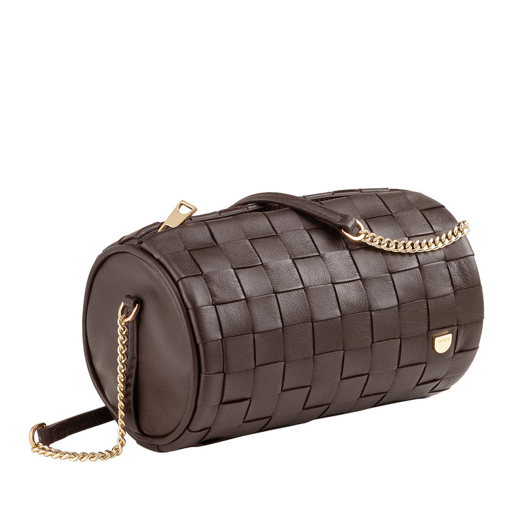 Dudu Frauenzylindertasche in echtem Leder mit Kettenschulter, elegant - handwerkliches Design, Luxuszylindrische Umhängetasche für lässige und besondere Anlässe