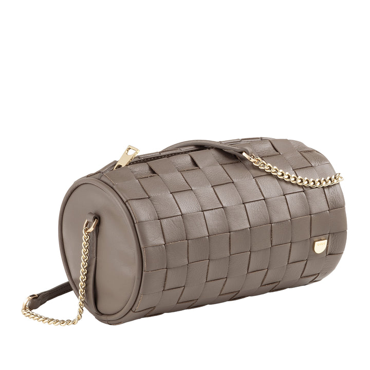 Dudu Frauenzylindertasche in echtem Leder mit Kettenschulter, elegant - handwerkliches Design, Luxuszylindrische Umhängetasche für lässige und besondere Anlässe