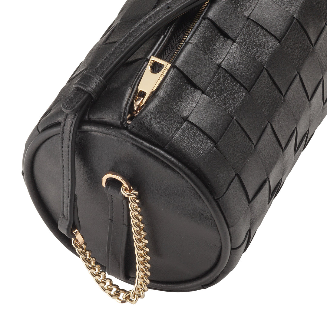 Dudu Frauenzylindertasche in echtem Leder mit Kettenschulter, elegant - handwerkliches Design, Luxuszylindrische Umhängetasche für lässige und besondere Anlässe