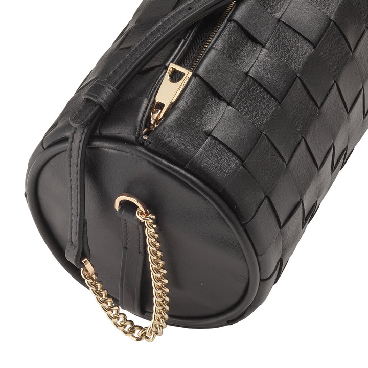 Dudu Frauenzylindertasche in echtem Leder mit Kettenschulter, elegant - handwerkliches Design, Luxuszylindrische Umhängetasche für lässige und besondere Anlässe