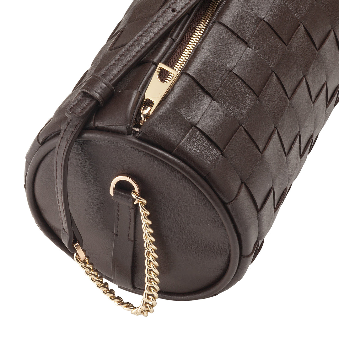 Dudu Frauenzylindertasche in echtem Leder mit Kettenschulter, elegant - handwerkliches Design, Luxuszylindrische Umhängetasche für lässige und besondere Anlässe