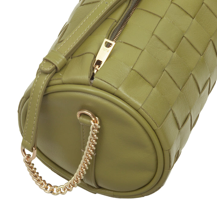 Dudu Frauenzylindertasche in echtem Leder mit Kettenschulter, elegant - handwerkliches Design, Luxuszylindrische Umhängetasche für lässige und besondere Anlässe