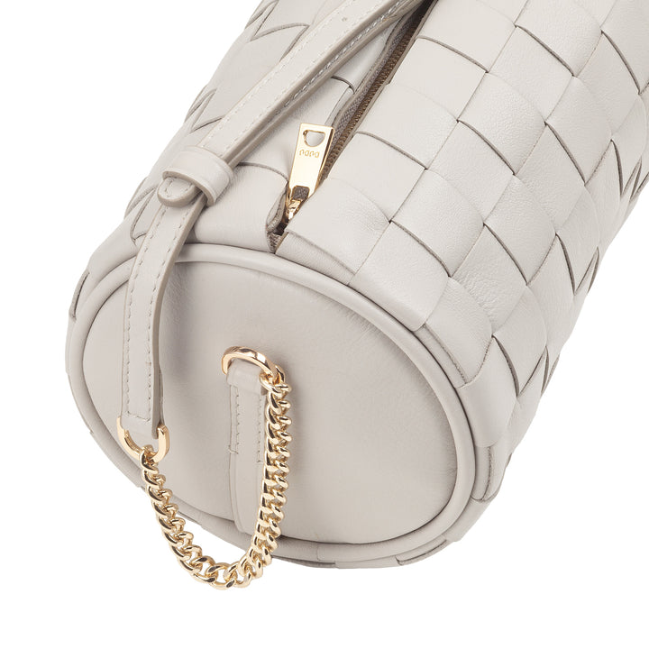 DUDU Borsa Donna a Cilindro in Vera Pelle Intrecciata con Tracolla a Catena, Elegante – Design Artigianale, Borsa Spalla Cilindrica di Lusso per Occasioni Casual e Speciali