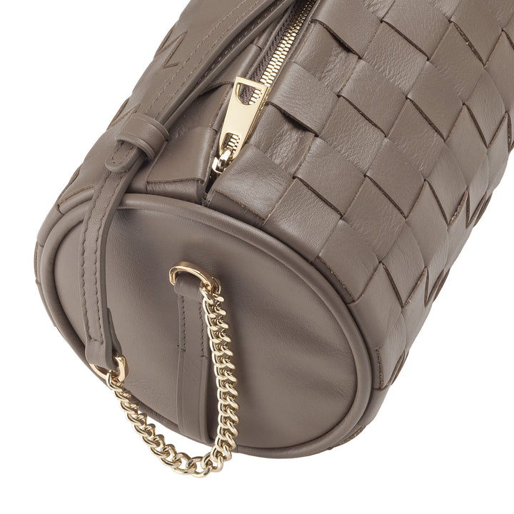 Dudu Frauenzylindertasche in echtem Leder mit Kettenschulter, elegant - handwerkliches Design, Luxuszylindrische Umhängetasche für lässige und besondere Anlässe