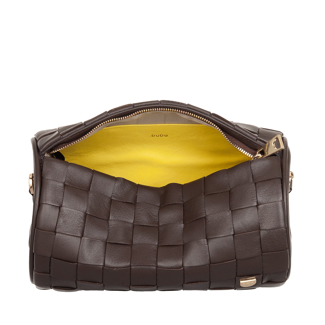 Dudu Frauenzylindertasche in echtem Leder mit Kettenschulter, elegant - handwerkliches Design, Luxuszylindrische Umhängetasche für lässige und besondere Anlässe