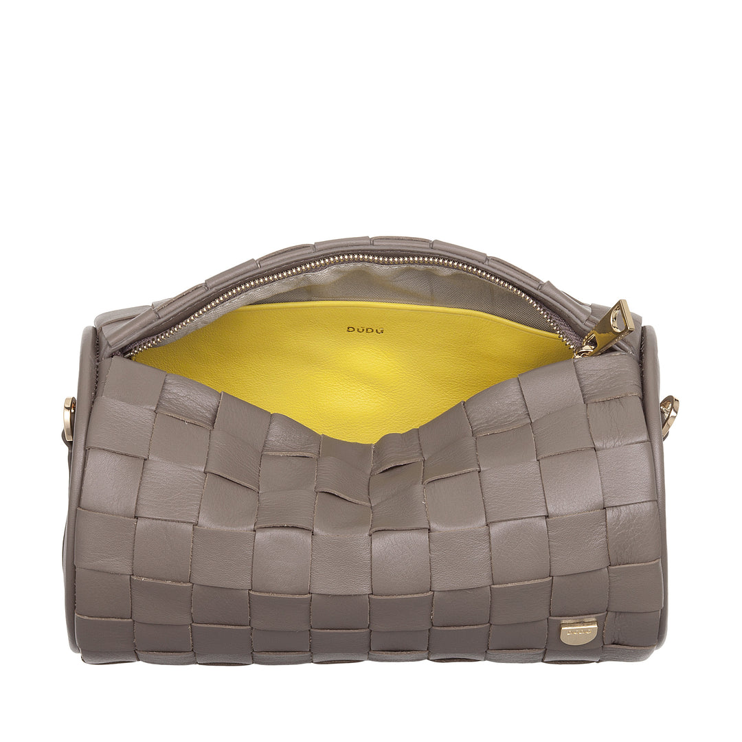 Dudu Frauenzylindertasche in echtem Leder mit Kettenschulter, elegant - handwerkliches Design, Luxuszylindrische Umhängetasche für lässige und besondere Anlässe