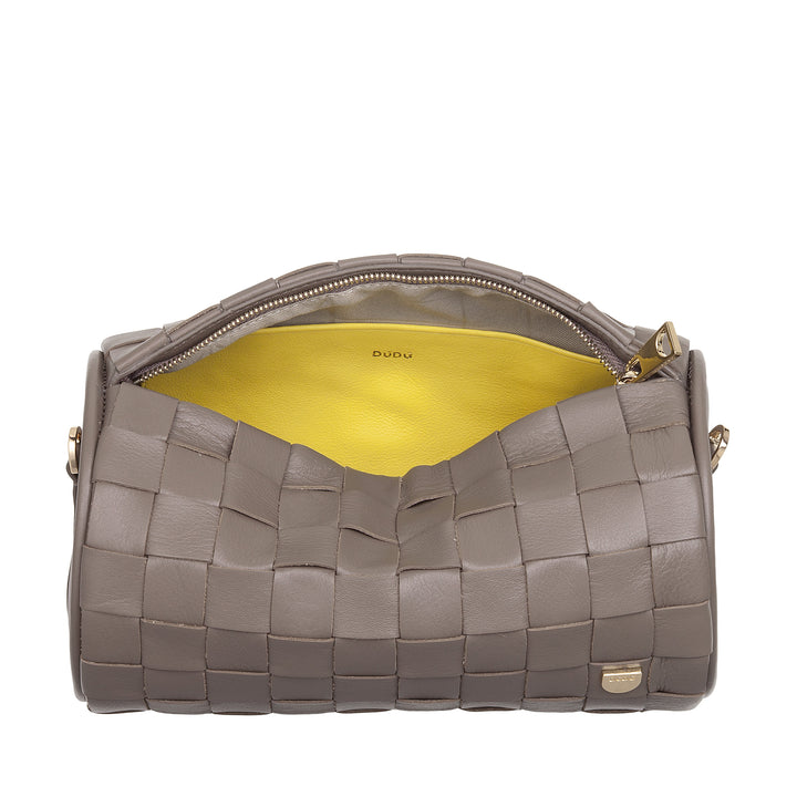 Dudu Frauenzylindertasche in echtem Leder mit Kettenschulter, elegant - handwerkliches Design, Luxuszylindrische Umhängetasche für lässige und besondere Anlässe