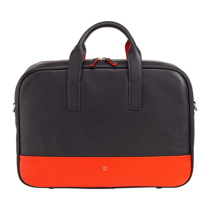 DUDU Men's and Women's Leather Work Bag, PC or MacBook Briefcase up to 16 Inch, Office Briefcase Bag for Documents with Shoulder Strap, Handles and Double Zipper