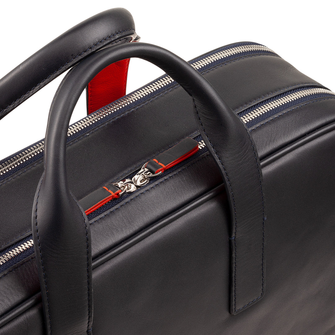 DUDU Men's and Women's Leather Work Bag, PC or MacBook Briefcase up to 16 Inch, Office Briefcase Bag for Documents with Shoulder Strap, Handles and Double Zipper