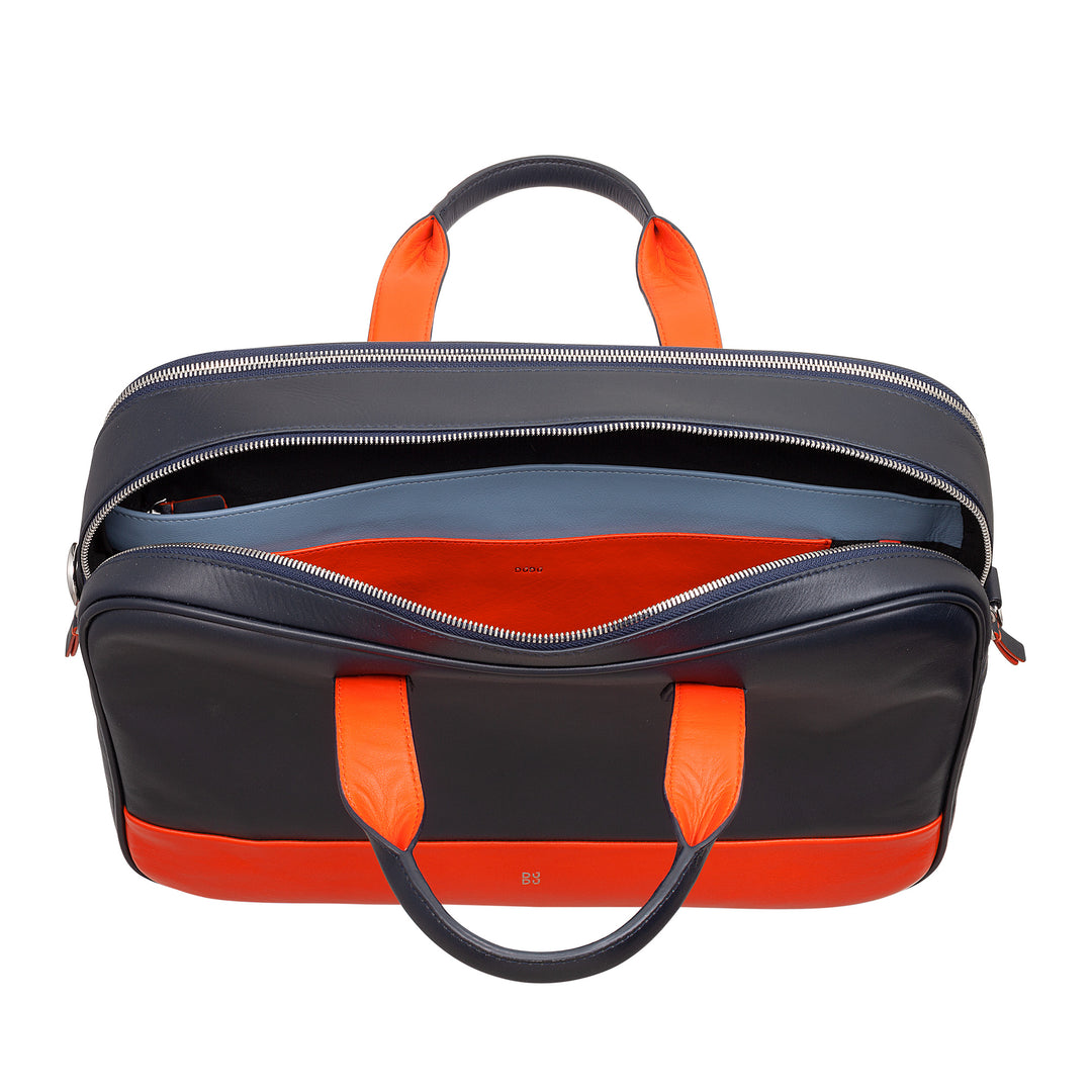 DUDU Men's and Women's Leather Work Bag, PC or MacBook Briefcase up to 16 Inch, Office Briefcase Bag for Documents with Shoulder Strap, Handles and Double Zipper
