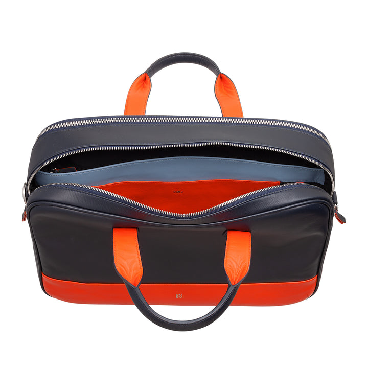 DUDU Men's and Women's Leather Work Bag, PC or MacBook Briefcase up to 16 Inch, Office Briefcase Bag for Documents with Shoulder Strap, Handles and Double Zipper