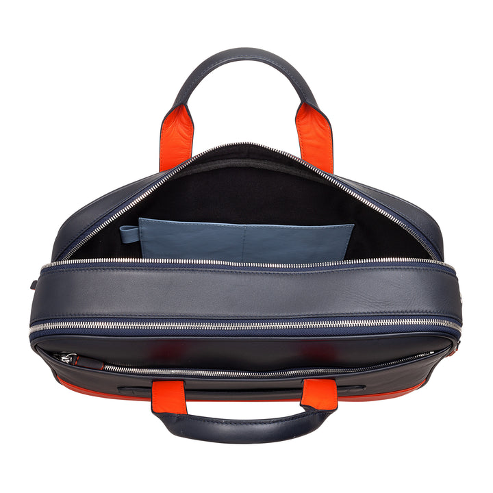 DUDU Men's and Women's Leather Work Bag, PC or MacBook Briefcase up to 16 Inch, Office Briefcase Bag for Documents with Shoulder Strap, Handles and Double Zipper