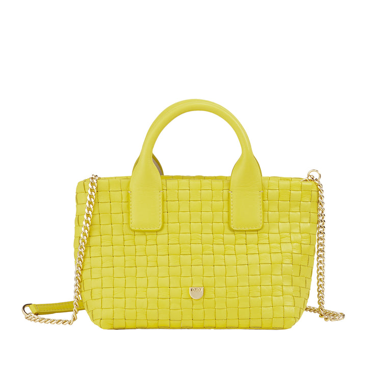 Bolsa feminina pequena de couro tecido DUDU com zíper – Mini bolsa elegante com alça de corrente, bolsa de ombro compacta e refinada