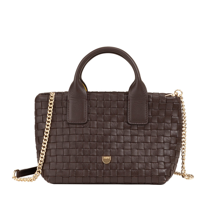 Bolsa feminina pequena de couro tecido DUDU com zíper – Mini bolsa elegante com alça de corrente, bolsa de ombro compacta e refinada