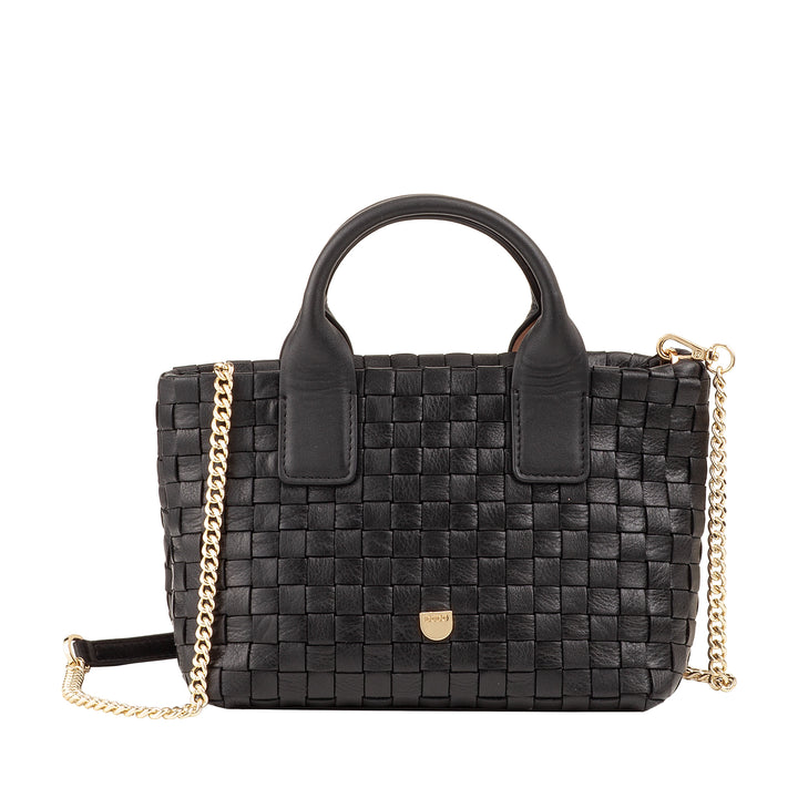 Bolsa feminina pequena de couro tecido DUDU com zíper – Mini bolsa elegante com alça de corrente, bolsa de ombro compacta e refinada