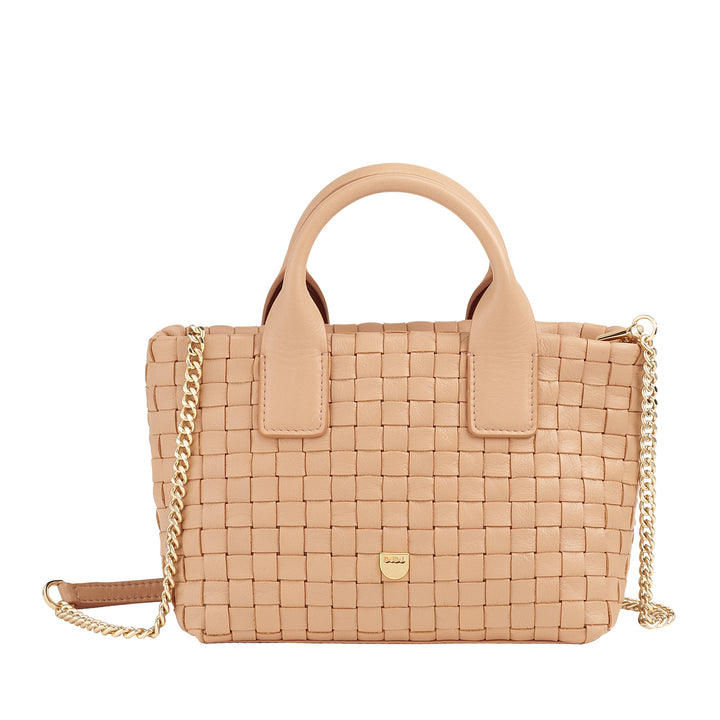 Bolsa feminina pequena de couro tecido DUDU com zíper – Mini bolsa elegante com alça de corrente, bolsa de ombro compacta e refinada