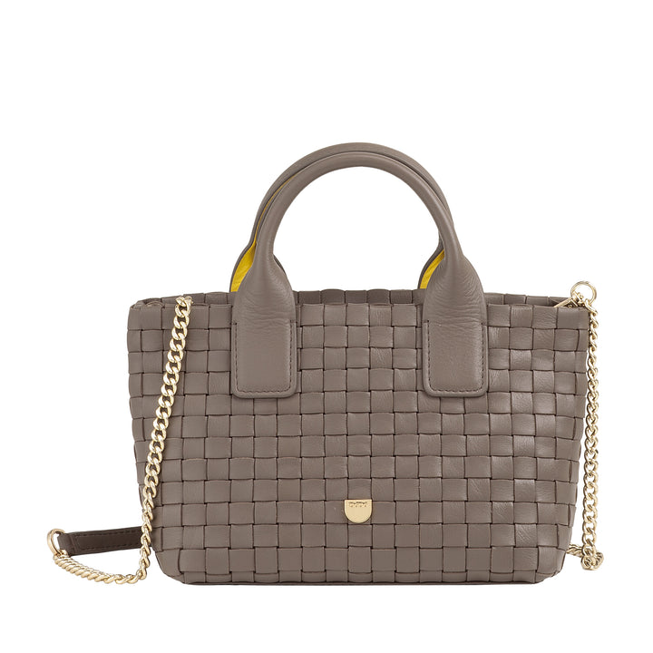 Bolsa feminina pequena de couro tecido DUDU com zíper – Mini bolsa elegante com alça de corrente, bolsa de ombro compacta e refinada