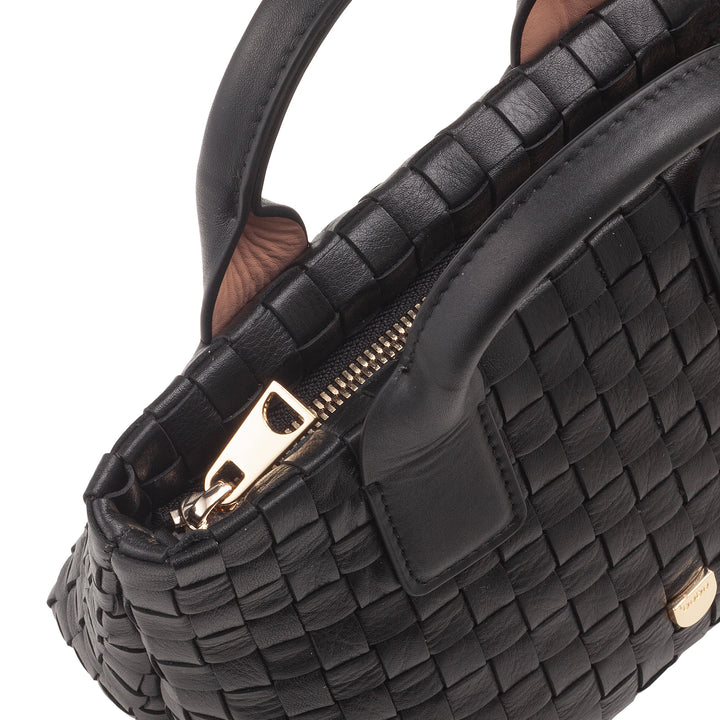 Bolsa feminina pequena de couro tecido DUDU com zíper – Mini bolsa elegante com alça de corrente, bolsa de ombro compacta e refinada