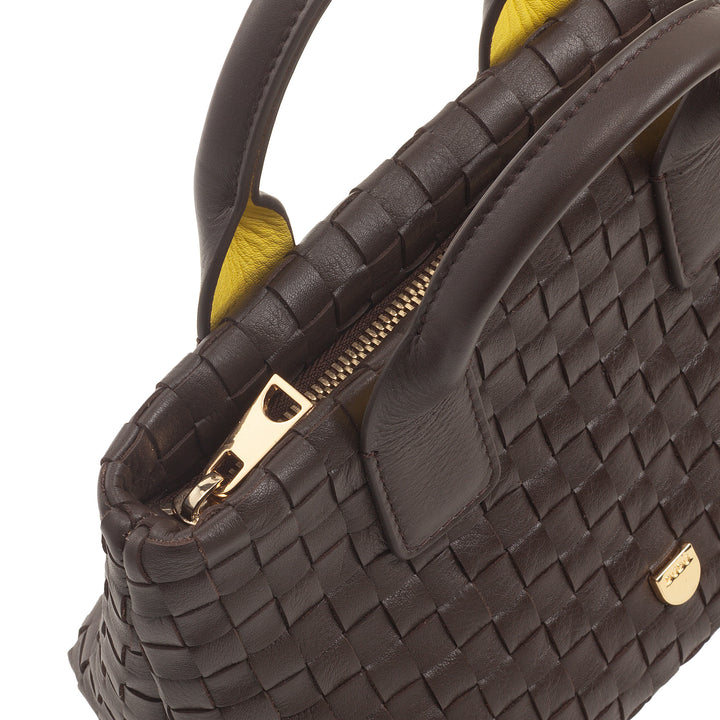 Bolsa feminina pequena de couro tecido DUDU com zíper – Mini bolsa elegante com alça de corrente, bolsa de ombro compacta e refinada