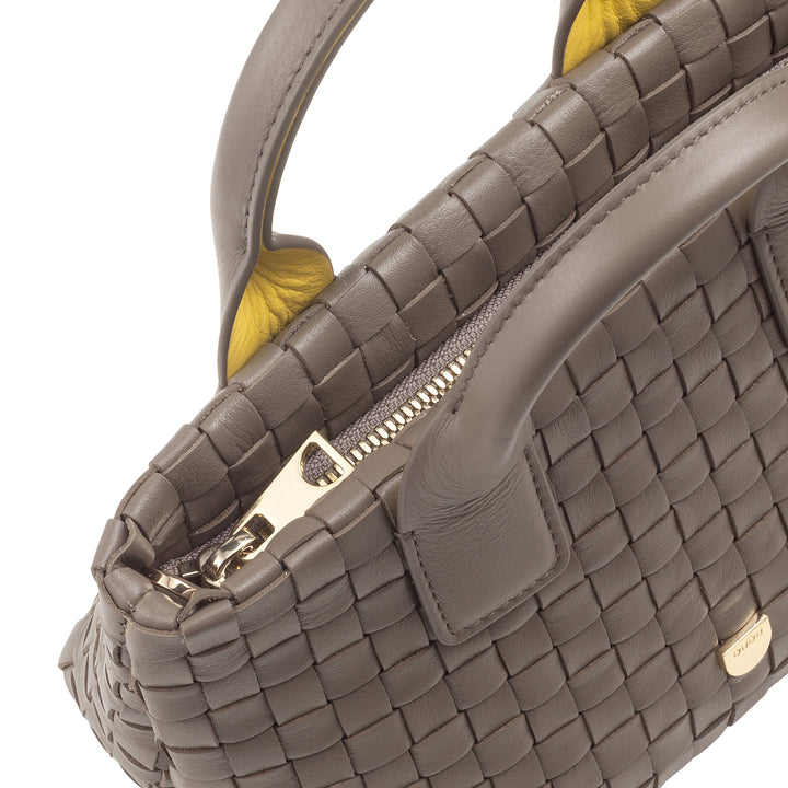 Bolsa feminina pequena de couro tecido DUDU com zíper – Mini bolsa elegante com alça de corrente, bolsa de ombro compacta e refinada