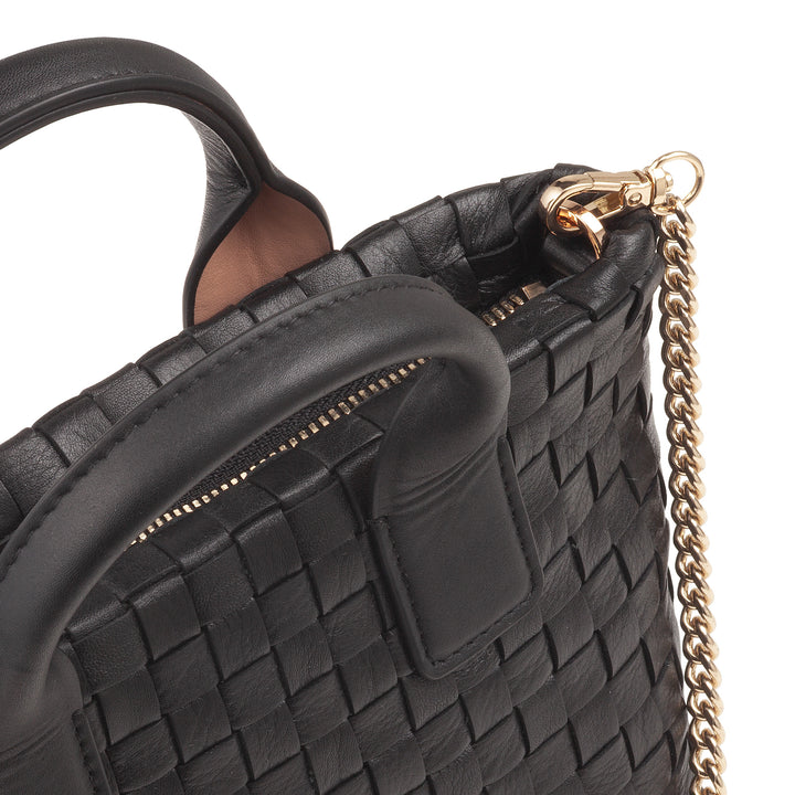 Bolsa feminina pequena de couro tecido DUDU com zíper – Mini bolsa elegante com alça de corrente, bolsa de ombro compacta e refinada