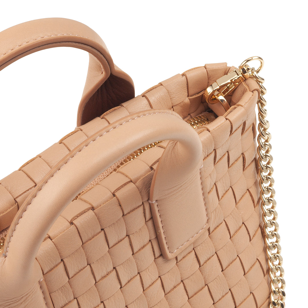 Bolsa feminina pequena de couro tecido DUDU com zíper – Mini bolsa elegante com alça de corrente, bolsa de ombro compacta e refinada