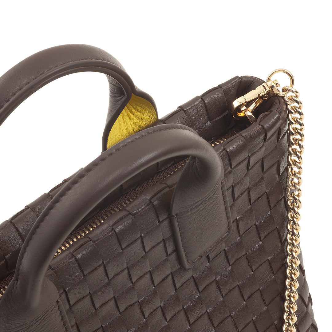 Bolsa feminina pequena de couro tecido DUDU com zíper – Mini bolsa elegante com alça de corrente, bolsa de ombro compacta e refinada