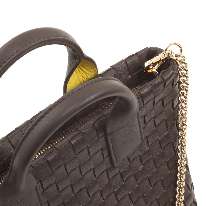 Bolsa feminina pequena de couro tecido DUDU com zíper – Mini bolsa elegante com alça de corrente, bolsa de ombro compacta e refinada