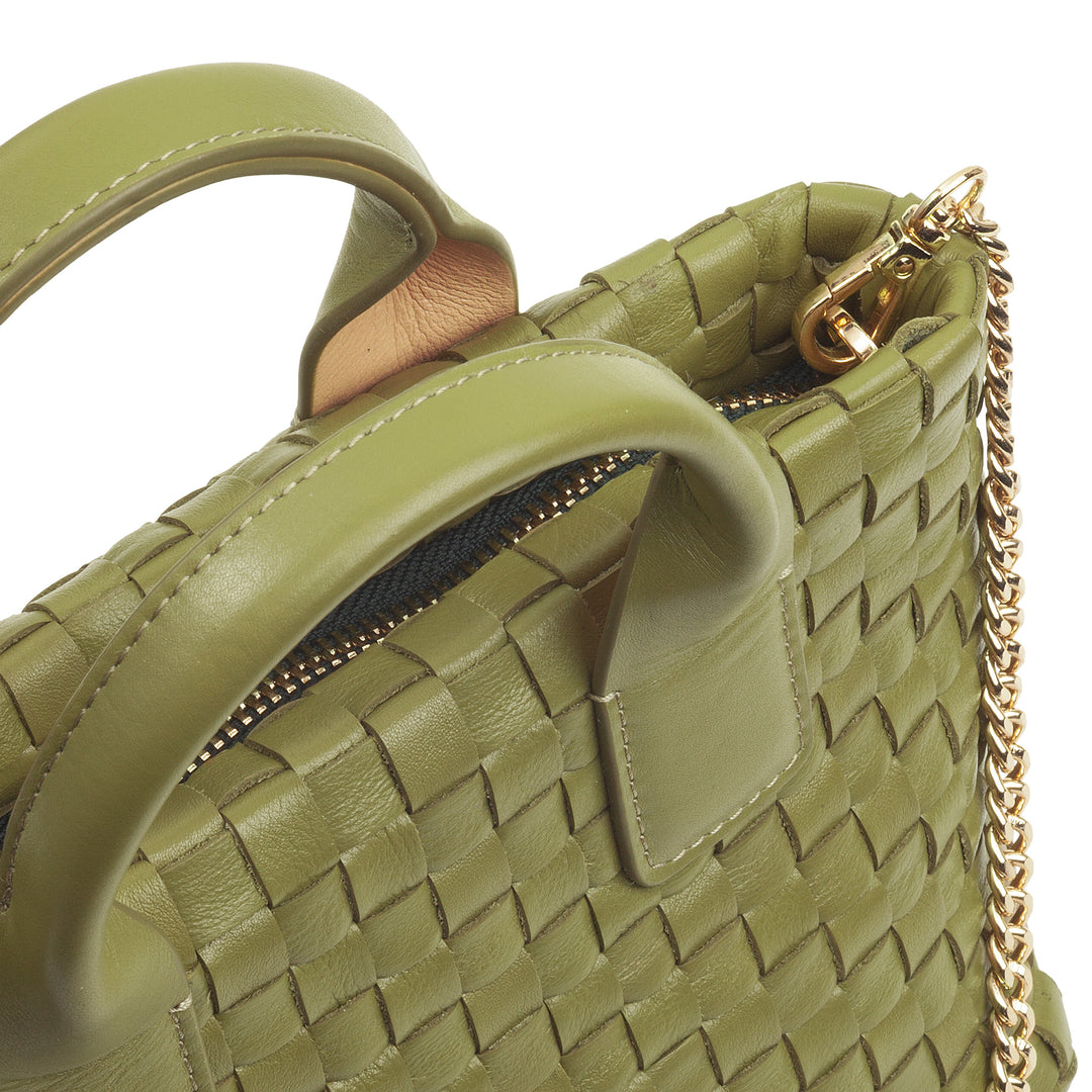 Bolsa feminina pequena de couro tecido DUDU com zíper – Mini bolsa elegante com alça de corrente, bolsa de ombro compacta e refinada