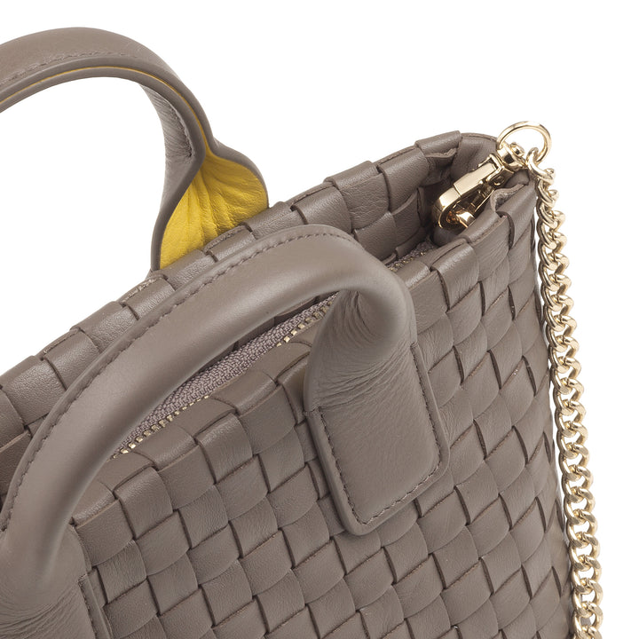 Bolsa feminina pequena de couro tecido DUDU com zíper – Mini bolsa elegante com alça de corrente, bolsa de ombro compacta e refinada