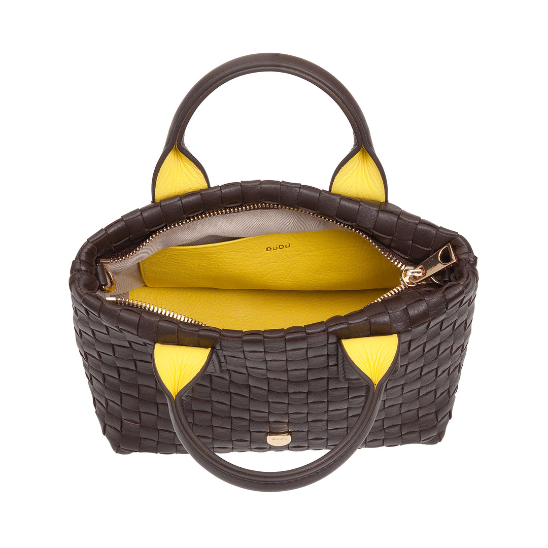 Bolsa feminina pequena de couro tecido DUDU com zíper – Mini bolsa elegante com alça de corrente, bolsa de ombro compacta e refinada