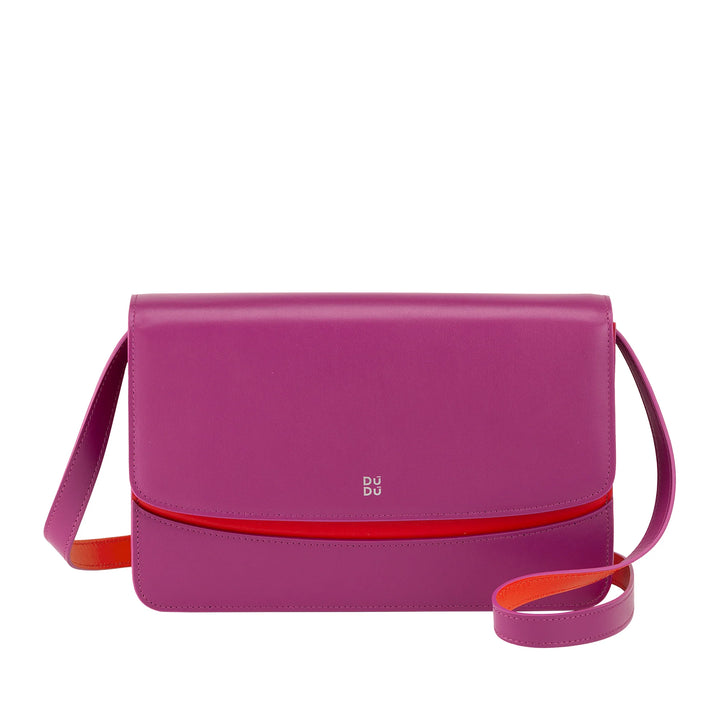 DUDU Damen-Umhängetasche aus Leder, hergestellt in Italien, großes, elegantes, starres Design mit Klappe, 3 Fächer