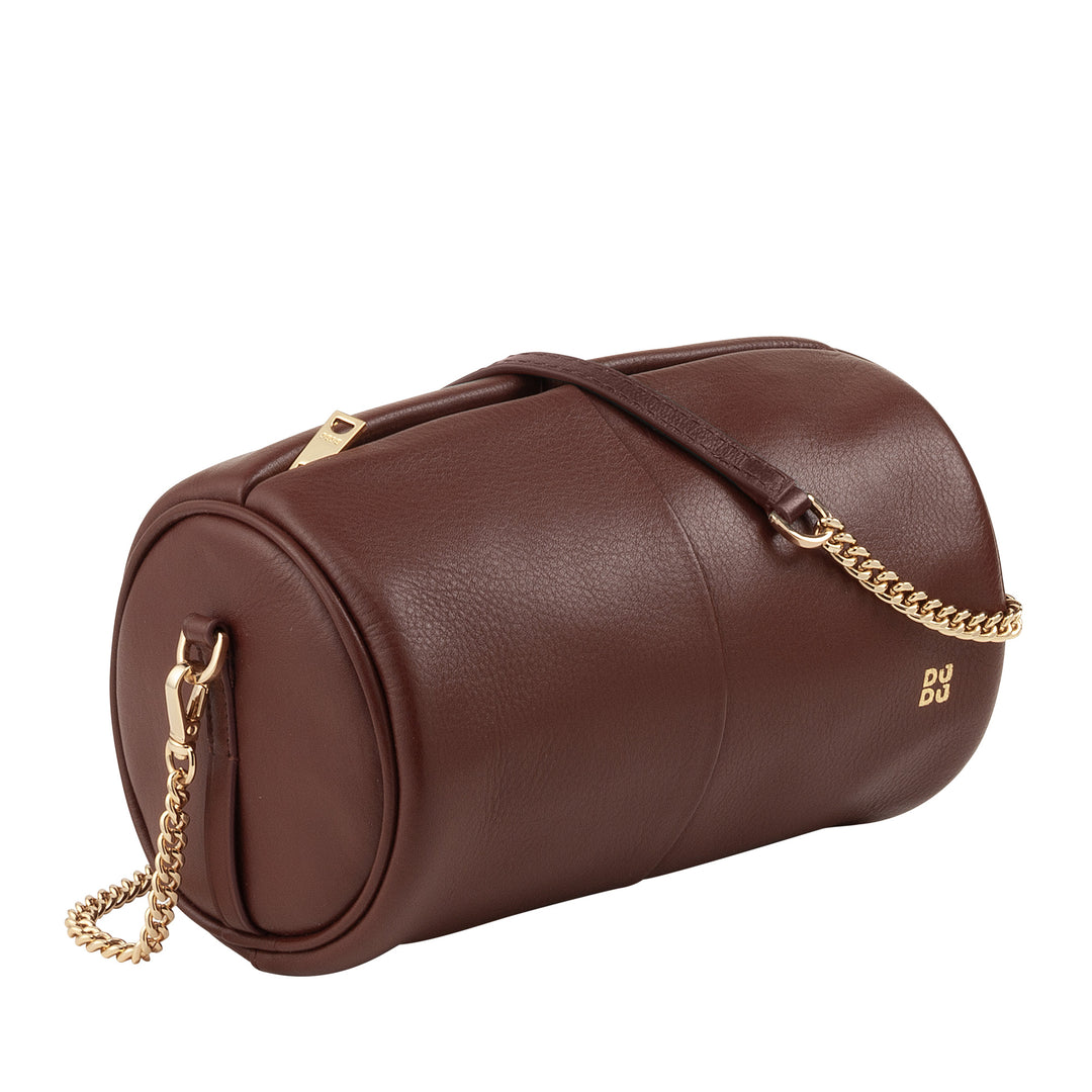 DUDU Women's Women's Leather Bag, shoulder bag with chain and leather, small fashion cylinder bag elegant with zipper