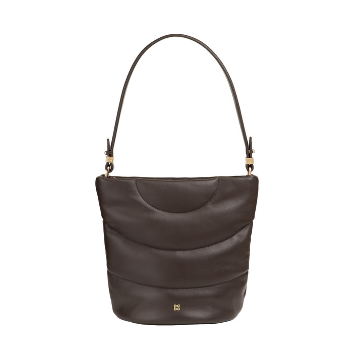Bolso de hombro para mujeres Dudu y correa de hombro acolchada en cuero nappa, bolso grande con bisagra y correa de doble hombro, diseño elegante