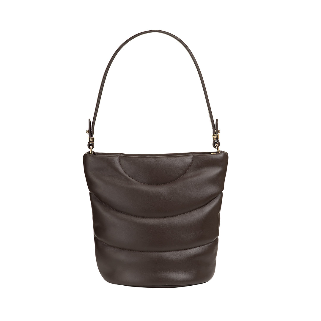 Bolso de hombro para mujeres Dudu y correa de hombro acolchada en cuero nappa, bolso grande con bisagra y correa de doble hombro, diseño elegante