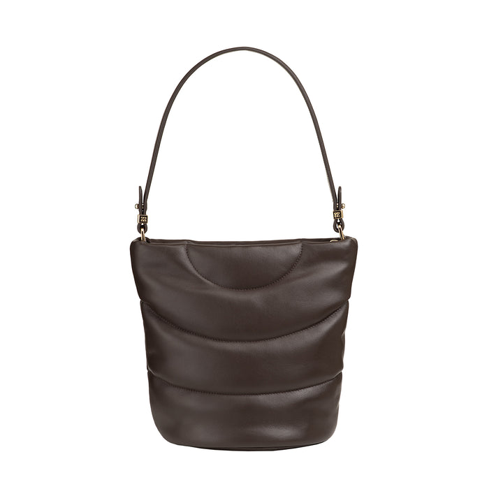 Bolso de hombro para mujeres Dudu y correa de hombro acolchada en cuero nappa, bolso grande con bisagra y correa de doble hombro, diseño elegante