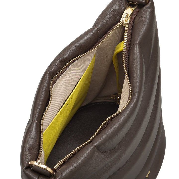 Bolso de hombro para mujeres Dudu y correa de hombro acolchada en cuero nappa, bolso grande con bisagra y correa de doble hombro, diseño elegante