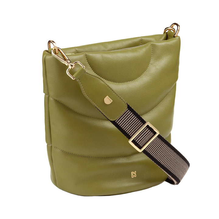 Dudu Frauenumhängetasche und gepolstertes Schultergurt in Nappa -Leder, großer Beutel mit Scharnier und doppelter Schultergurt, elegantes Design