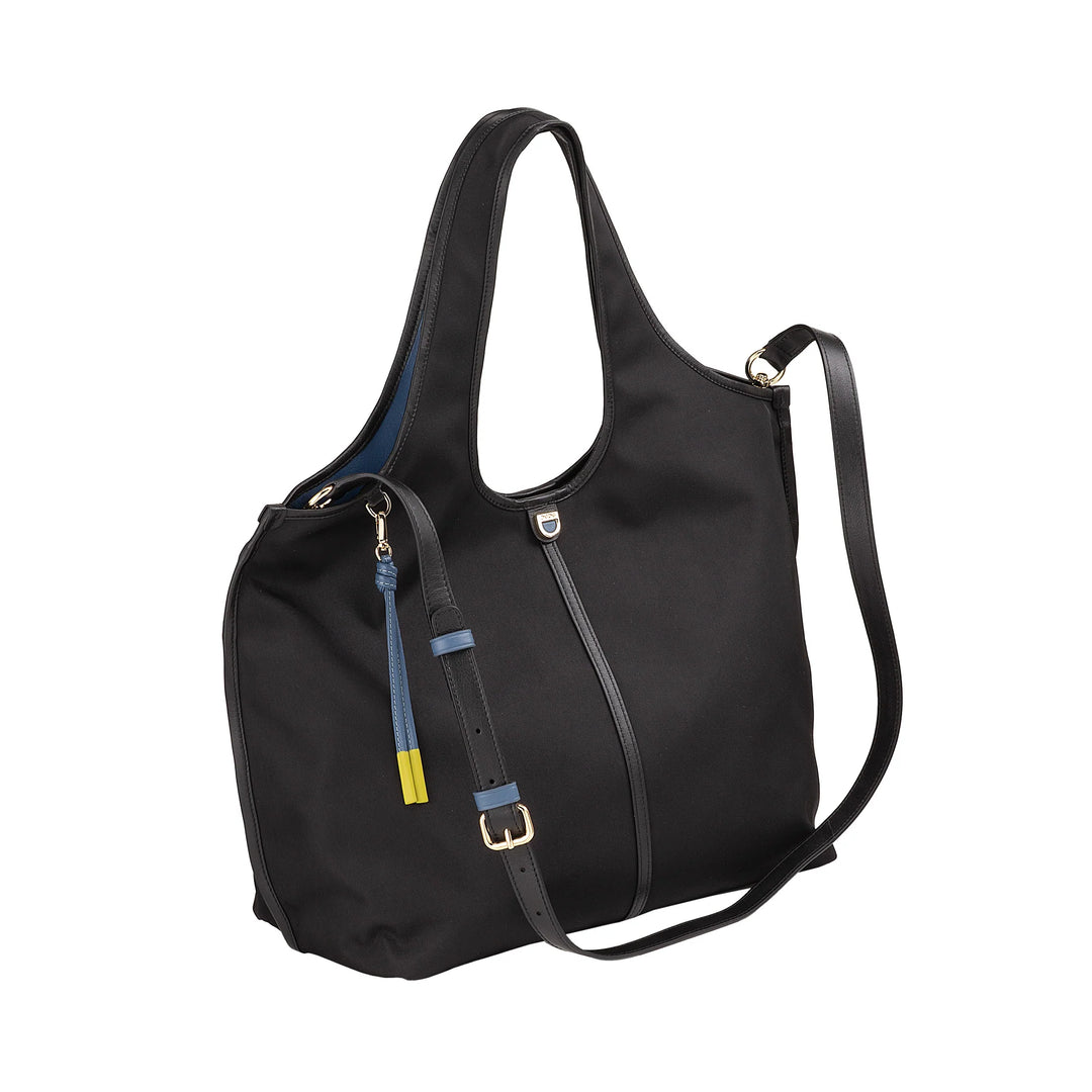 DUDU Große Damen-Schulterhandtasche aus Nylon und Leder – leichter Shopper mit verstellbarem Schultergurt und Magnetverschluss