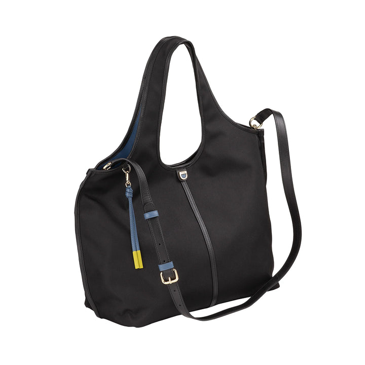 DUDU Große Damen-Schulterhandtasche aus Nylon und Leder – leichter Shopper mit verstellbarem Schultergurt und Magnetverschluss
