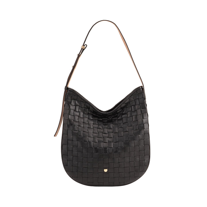 Mujer de hombro Dudu en cuero entrelazado - bolso de vagabundo elegante con cremallera, bolso de hombro en cuero real con mango ajustable e interiores espaciosos