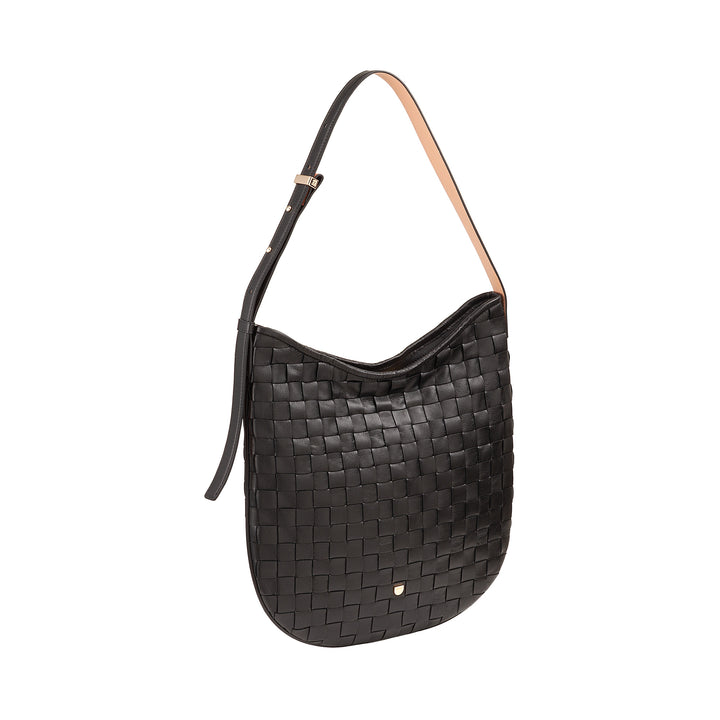 Mujer de hombro Dudu en cuero entrelazado - bolso de vagabundo elegante con cremallera, bolso de hombro en cuero real con mango ajustable e interiores espaciosos